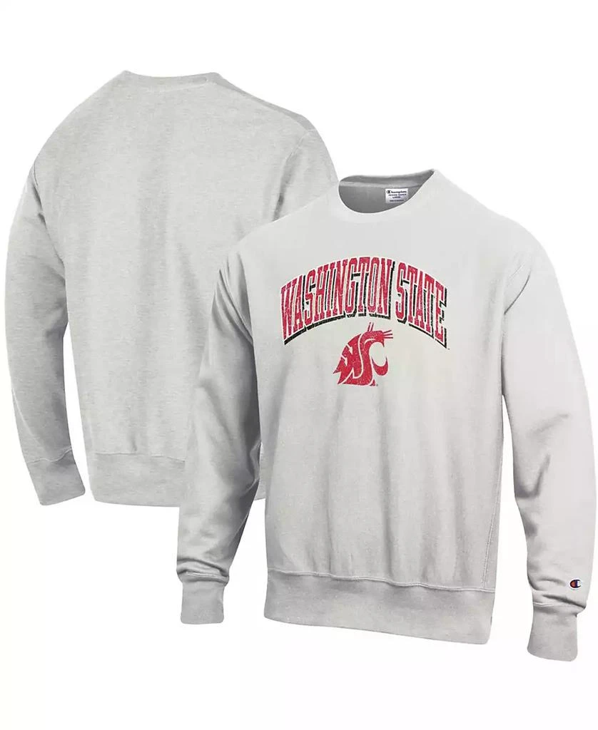 商品CHAMPION|Men's Heathered Gray Washington State Cougars Arch Over Logo Reverse Weave Pullover Sweatshirt,价格¥419,第1张图片