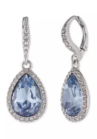 Silver Tone Light Sapphire Crystal Pear Medium Pave Drop Earrings商品第1张图片规格展示