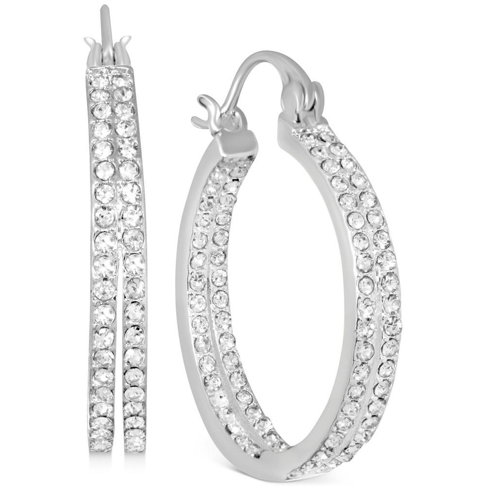 商品Essentials|Crystal Small Double Hoop Earrings in Silver-Plate or Gold Plate, 1",价格¥186,第1张图片