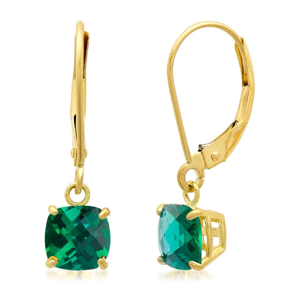 Solid 10K Yellow Gold Cushion Cut Dangle Gemstone Leverback Earrings 商品