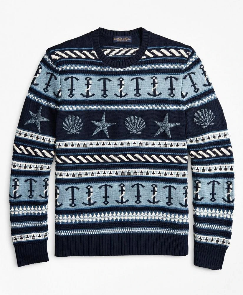 商品Brooks Brothers|Supima® Cotton Nautical Motif Fair Isle Crewneck Sweater,价格¥659,第1张图片