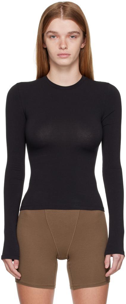 商品SKIMS|Black Cotton Jersey Longsleeve T-Shirt,价格¥524,第1张图片