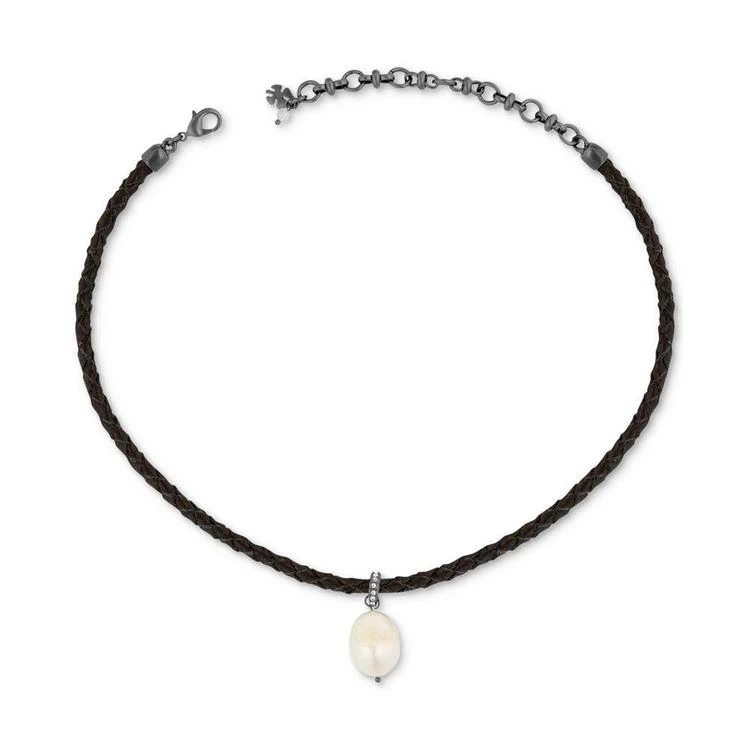 商品Lucky Brand|Silver-Tone Imitation Pearl Braided Leather Choker Necklace,价格¥264,第1张图片