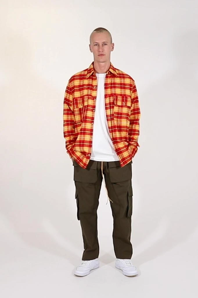 商品MNML|Relaxed Cargo Flannel Shirt - Yellow/Red,价格¥121,第2张图片详细描述