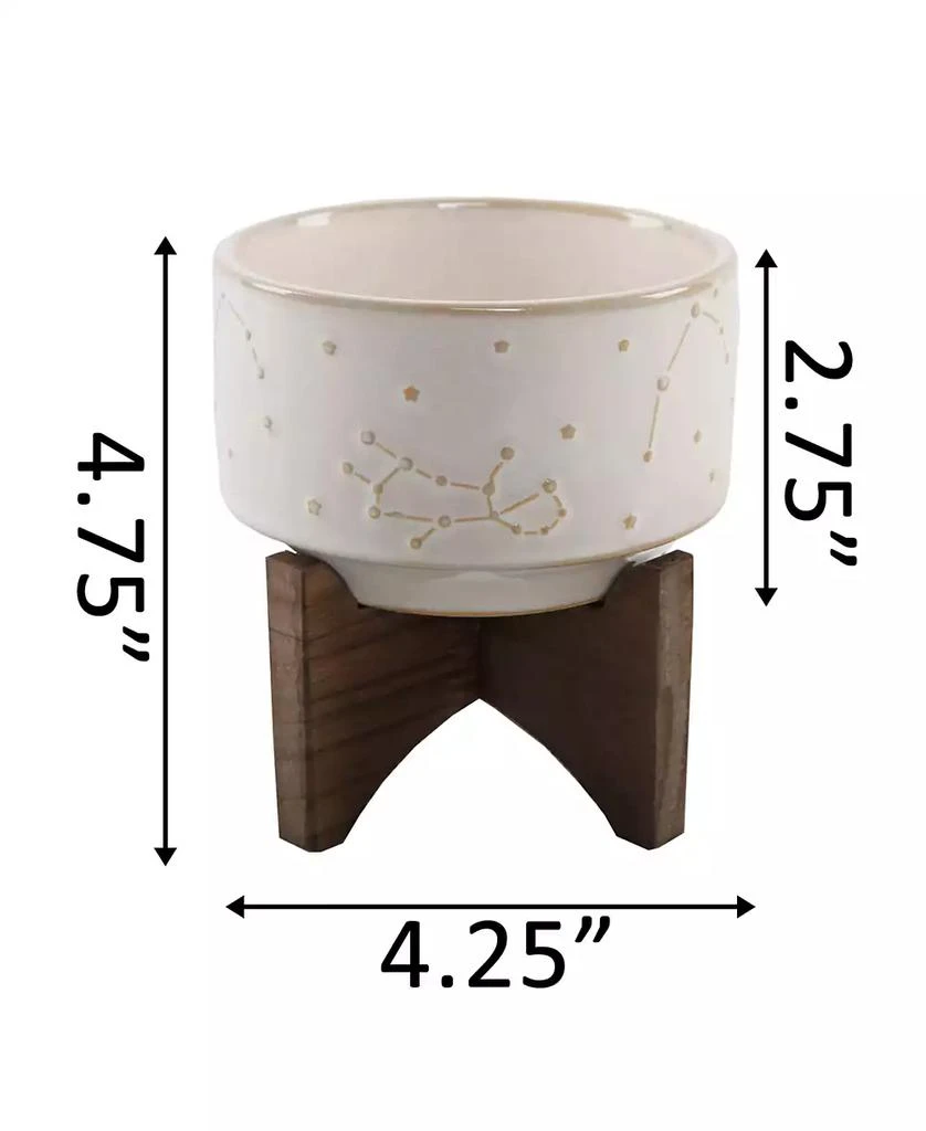 商品Flora Bunda|Constellation Ceramic Planter Pot on Wood Stand, 4.25",价格¥222,第2张图片详细描述
