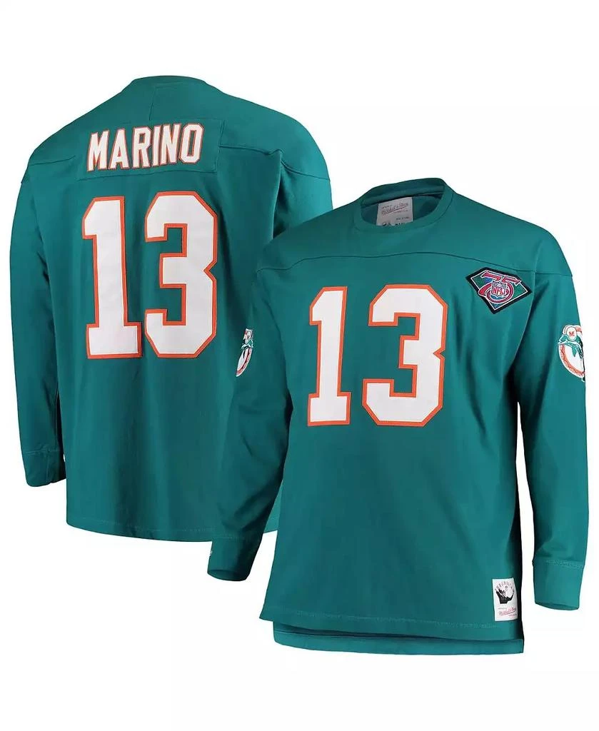 商品Mitchell & Ness|Men's Dan Marino Aqua Miami Dolphins Big and Tall Retired Player Name and Number Long Sleeve Top,价格¥668,第2张图片详细描述