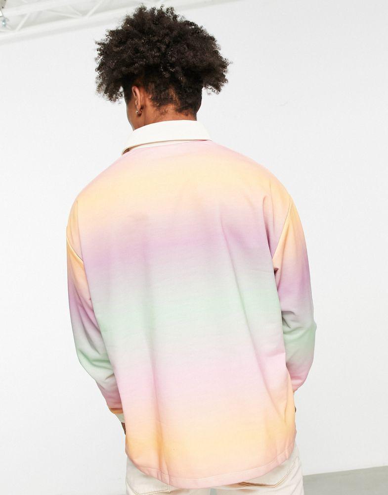 商品ASOS|ASOS DESIGN oversized rugby sweatshirt in ombre stripe,价格¥274,第4张图片详细描述
