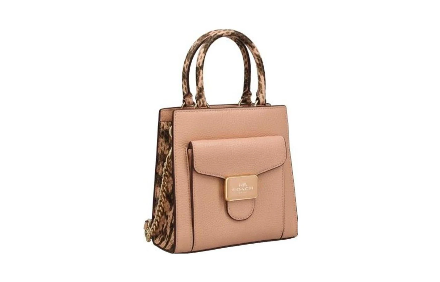 商品[国内直发] Coach|蔻驰 Pepper 17 两个信用卡槽 精致鹅卵石纹皮革配蛇纹压花皮革 琴谱包手提单肩斜挎包 小号 女款 贝壳粉色,价格¥1233,第3张图片详细描述