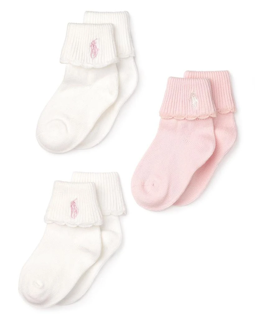 商品Ralph Lauren|Ralph Lauren Girls' Scallop Trim Socks, 3 Pack - Baby,价格¥120,第1张图片