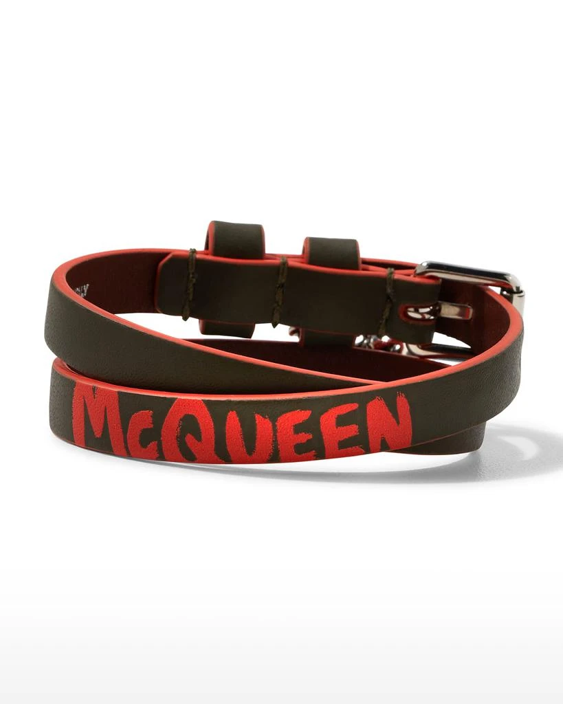 商品Alexander McQueen|Men's Graffiti Skull Leather Wrap Bracelet,价格¥827,第3张图片详细描述