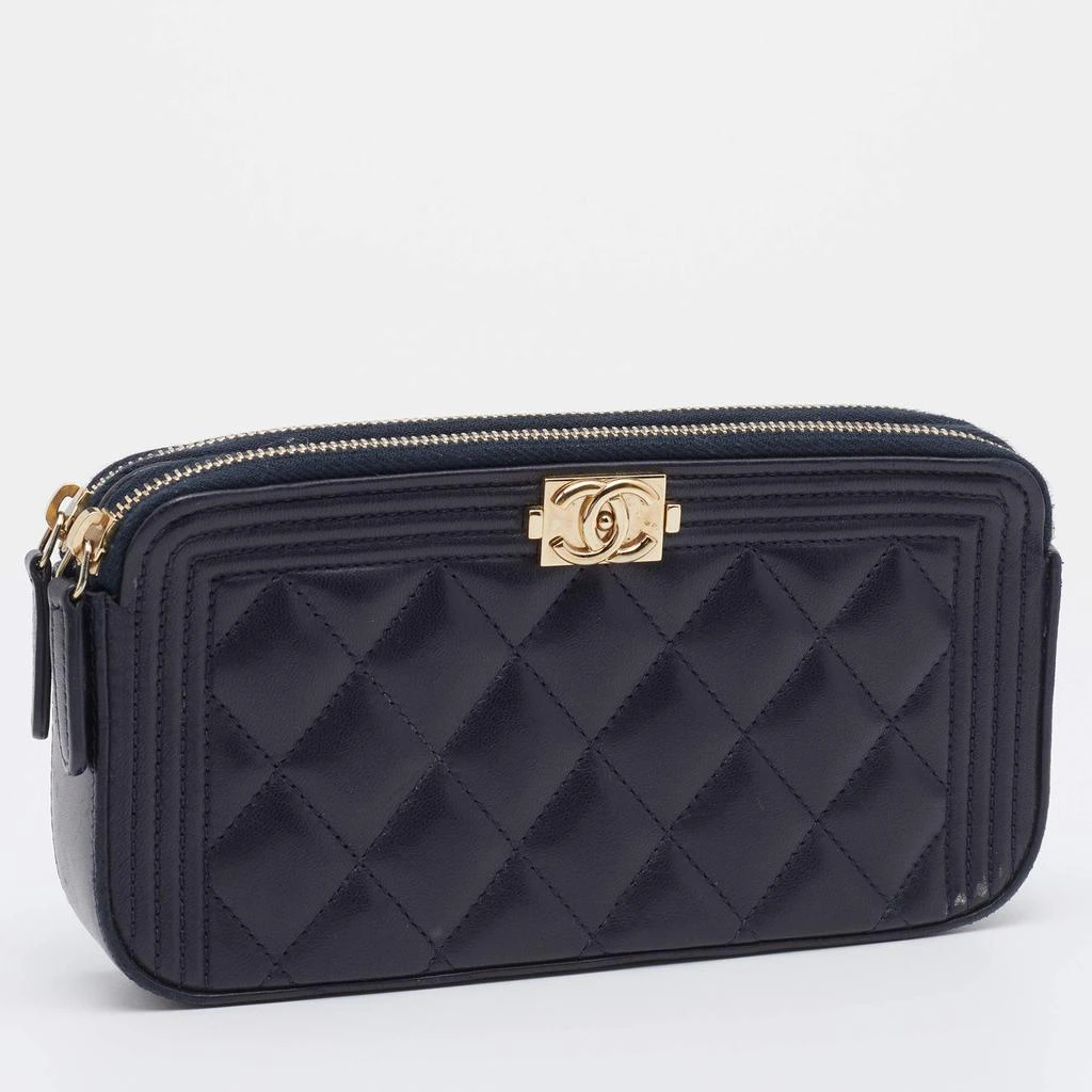 商品[二手商品] Chanel|Chanel Navy Blue Quilted Leather Boy Double Zip Clutch,价格¥13371,第3张图片详细描述