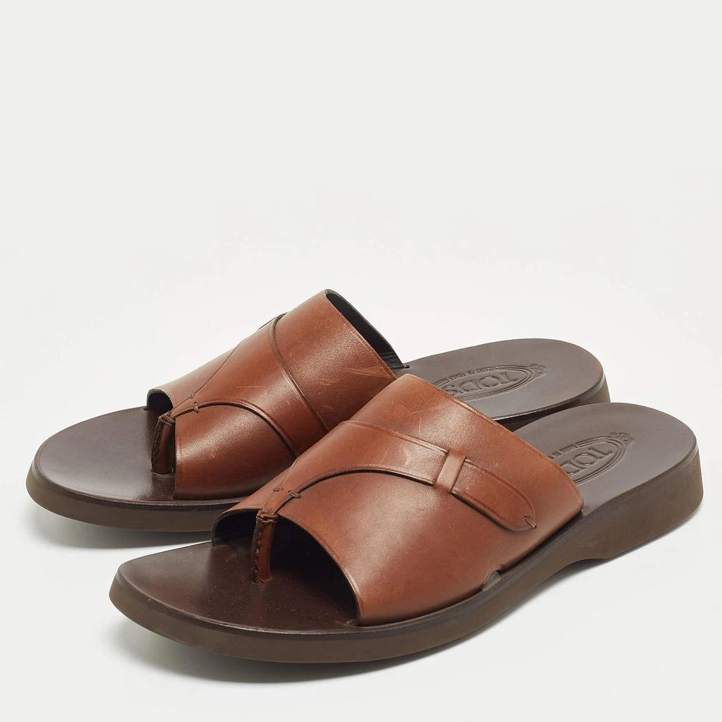 商品Tod's|Tod's Brown Leather Slide Sandals Size 45.5,价格¥2425,第2张图片详细描述