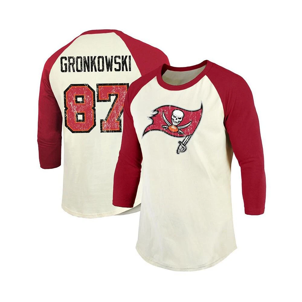 商品Majestic|Men's Fanatics Rob Gronkowski Cream, Red Tampa Bay Buccaneers Vintage-Inspired Player Name and Number Raglan 3/4 Sleeve T-shirt,价格¥290,第2张图片详细描述