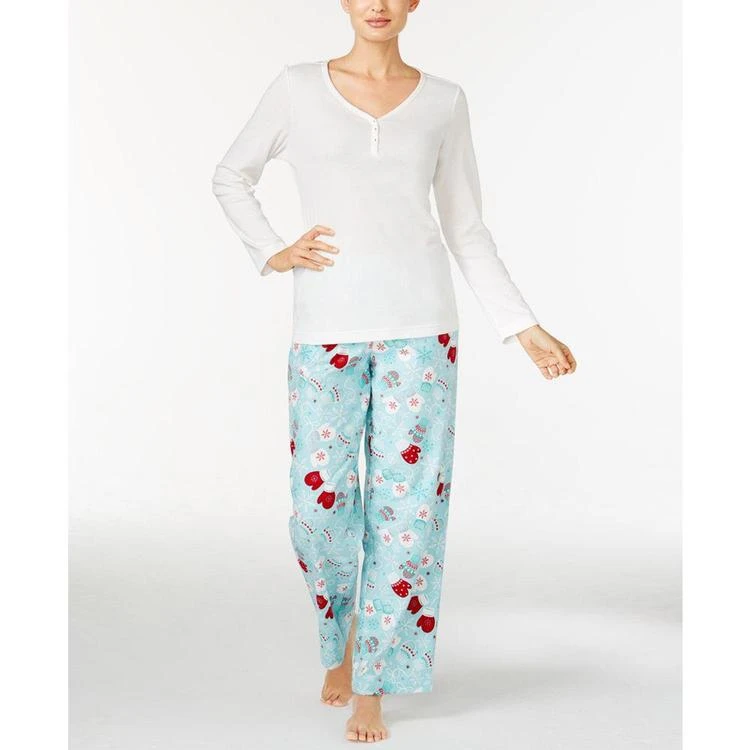 商品Charter Club|Henley Top and Printed Flannel Pants Pajama Set, Only at Macy's 睡衣套装,价格¥134,第2张图片详细描述