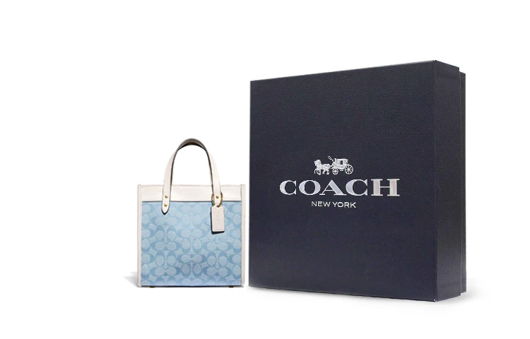 商品[国内直发] Coach|蔻驰 Field 系列 22 Chambray香布蕾竖版提花印花 系列 托特包Tote包购物袋斜挎单肩手提包 小号 女款 蓝白色,价格¥2364,第6张图片详细描述