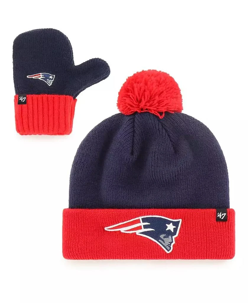 商品47 Brand|Toddler Unisex Navy and Red New England Patriots Bam Bam Cuffed Knit Hat with Pom and Mittens Set,价格¥225,第1张图片