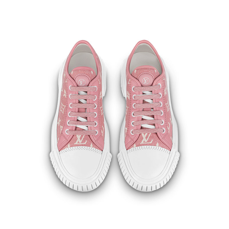预订款1个月LouisVuitton/路易威登22年春夏新款LVSQUAD系列女士粉色牛仔布老花图案运动鞋帆布鞋1A9S0F商品第5张图片规格展示