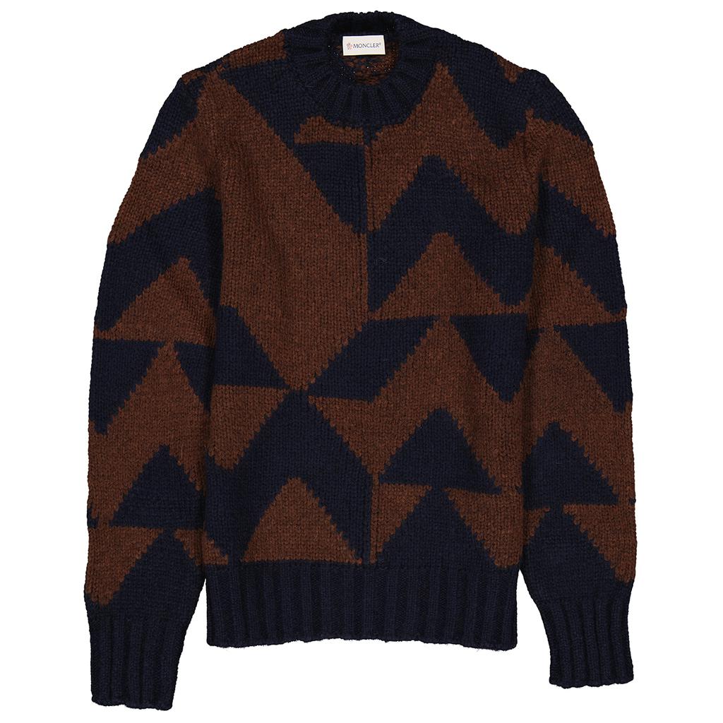 Mens Geometric Pattern Knitted Crewneck Sweater商品第1张图片规格展示