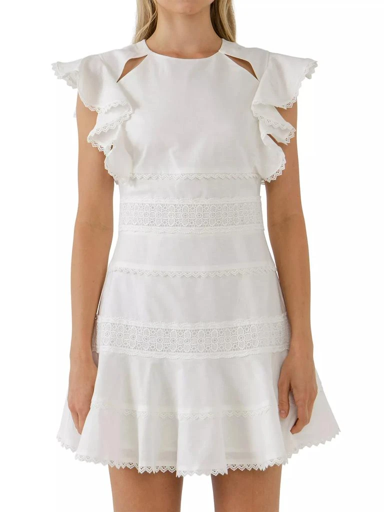 商品Endless Rose|Lace Trimmed Ruffle Sleeve Dress with Cutout,价格¥899,第1张图片