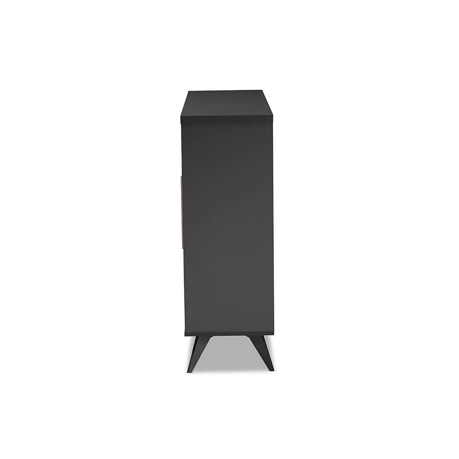 商品Baxton Studio|Pietro Mid-Century Modern Dark Grey and Oak Finished Wine Cabinet,价格¥1920,第4张图片详细描述