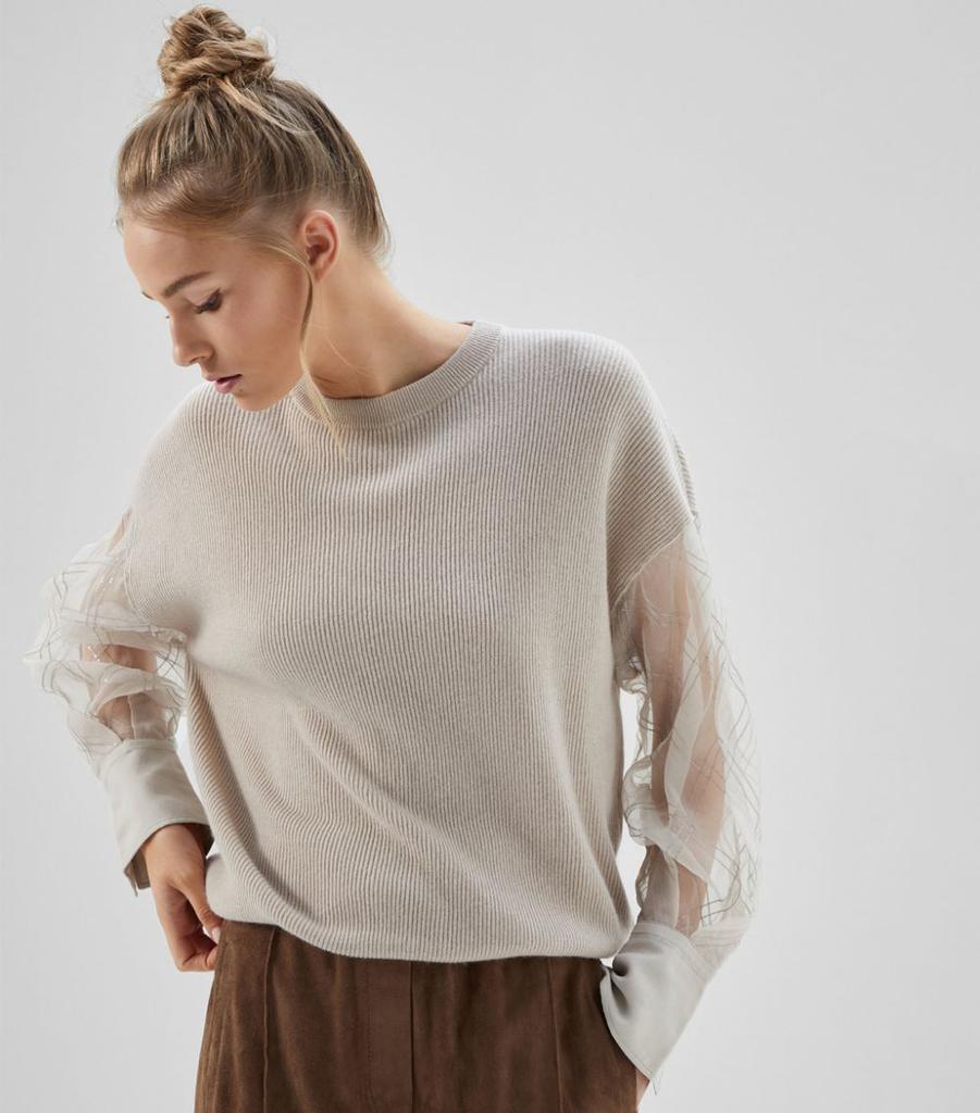 Cashmere Blouson-Sleeved Sweater商品第1张图片规格展示
