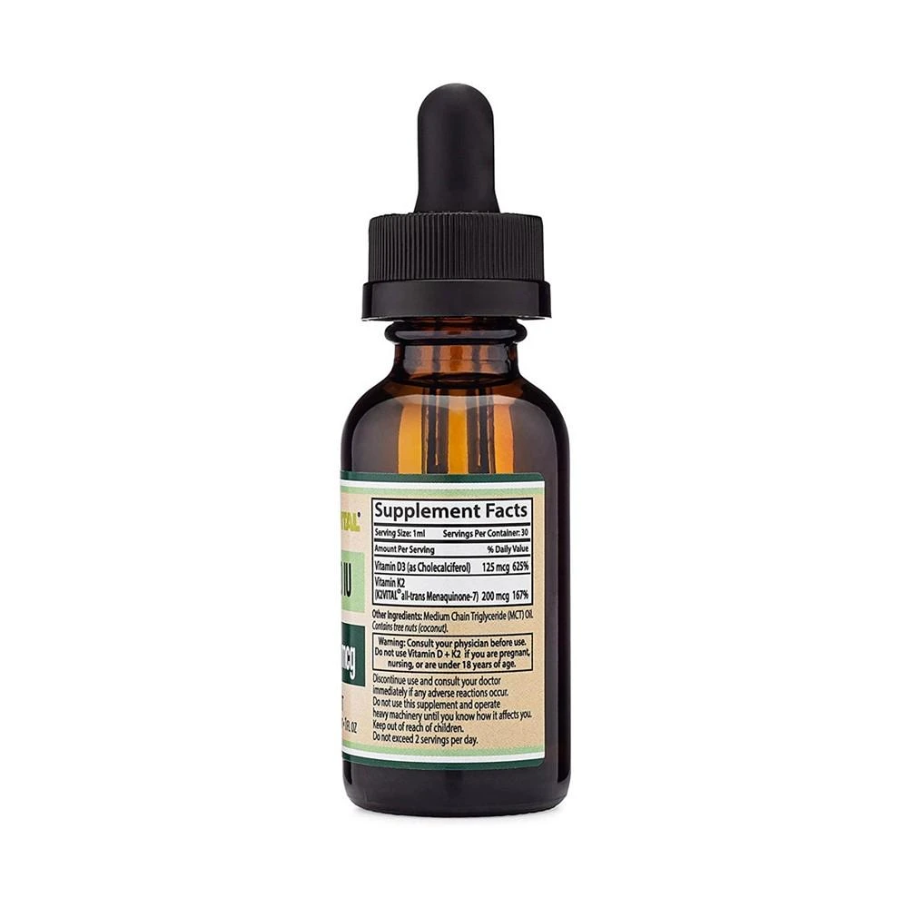 商品Double Wood Supplements|Vitamin D3 + K2 Liquid - 5000 IU D3, 200 mcg K2 / mL, 30 servings,价格¥150,第3张图片详细描述