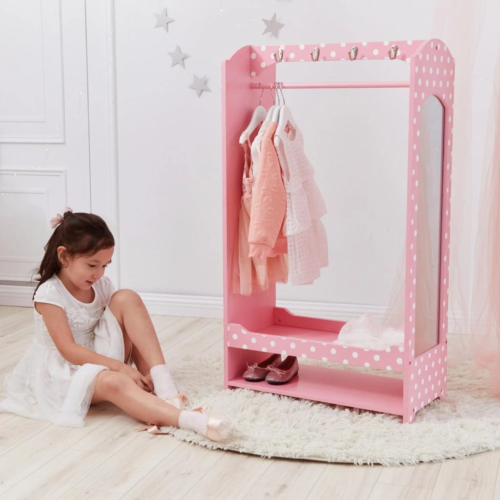 商品Teamson|Kids Polka Dot Kids Wooden Clothes Rack Hanger Storage Pink TD-12949A,价格¥944,第3张图片详细描述