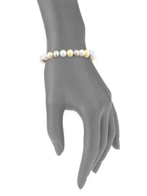 925 Sterling Silver & 8-9mm Multicolored Semi-Round Cultured Freshwater Pearl Collar Necklace, Bracelet & Stud Earrings Set商品第4张图片规格展示