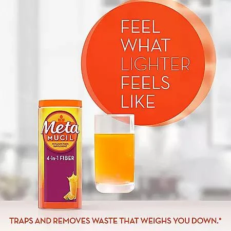 商品Metamucil|Metamucil Psyllium 4in1 Fiber Supplement Powder, Orange, 55 oz., 2 pk.,价格¥333,第2张图片详细描述