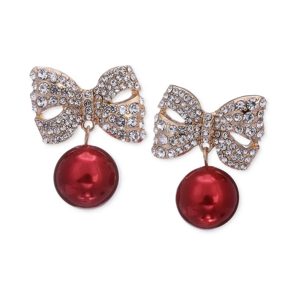 商品Charter Club|Gold-Tone Pavé Bow & Red Ornament Drop Earrings, Created for Macy's,价格¥76,第1张图片