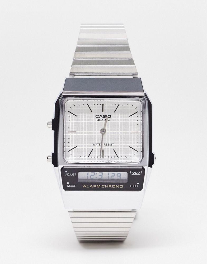 Casio vintage style watch with grid face in silver Exclusive at ASOS商品第1张图片规格展示