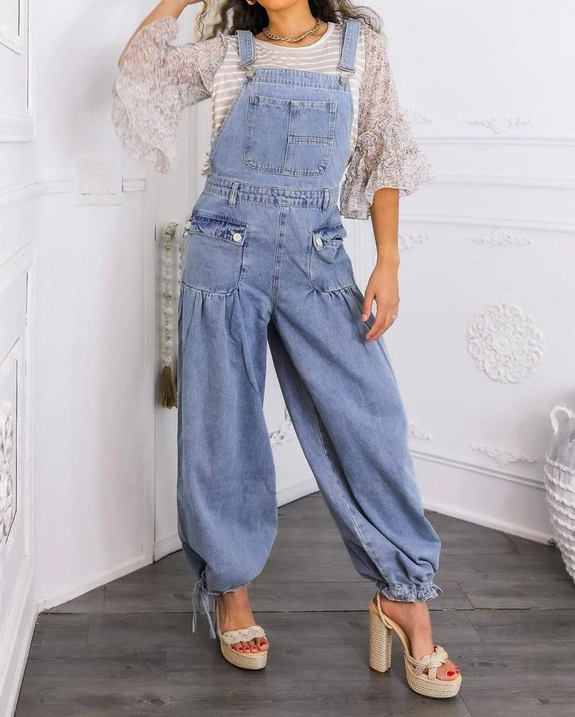 Surelymine - Women’s Relaxed Denim Overalls Wide-leg Boho Style With Pockets 商品