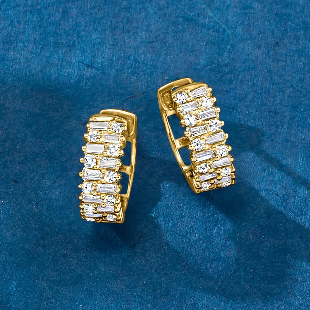 商品Ross-Simons|Ross-Simons Baguette and Round Diamond Hoop Earrings in 14kt Yellow Gold,价格¥6336,第4张图片详细描述