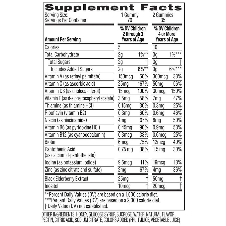 商品ZarBee's Naturals|Kids Complete Multivitamin + Immune Support Gummies Natural Fruit Flavors, Fragrance-Free,价格¥150,第3张图片详细描述