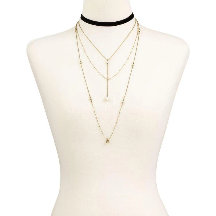 商品Lucky Brand|Gold-Tone Crystal Multi-Chain & Black Velvet Choker Necklace,价格¥277,第3张图片详细描述