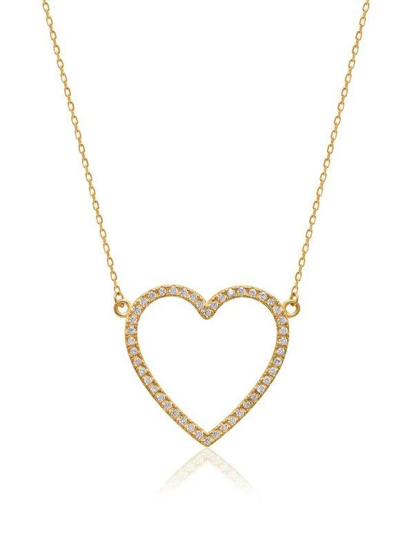 商品Gabi Rielle|14K Gold Vermeil & Cubic Zirconia Pavé Open Heart Pendant Necklace,价格¥435,第1张图片