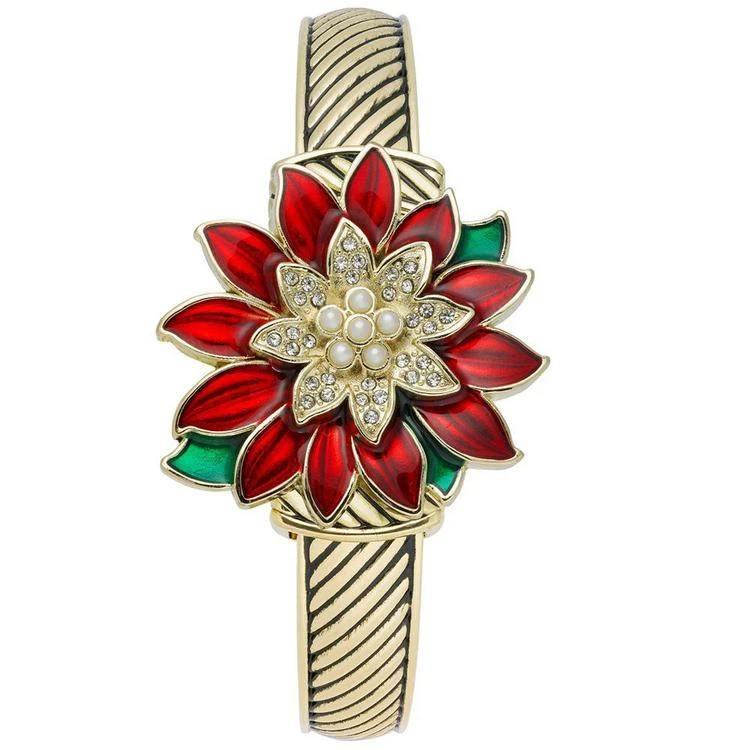 商品Charter Club|Holiday Lane Women's Gold-Tone Poinsettia Flip Watch 31mm, Created for Macy's,价格¥221,第1张图片