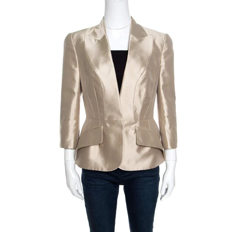 商品[二手商品] Alexander McQueen|Alexander McQueen Champagne Silk Faux Lapel Mikado Blazer M,价格¥813,第1张图片