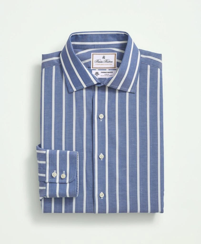 商品Brooks Brothers|Brooks Brothers X Thomas Mason® Cotton-Linen English Spread Collar, Stripe Dress Shirt,价格¥826,第4张图片详细描述