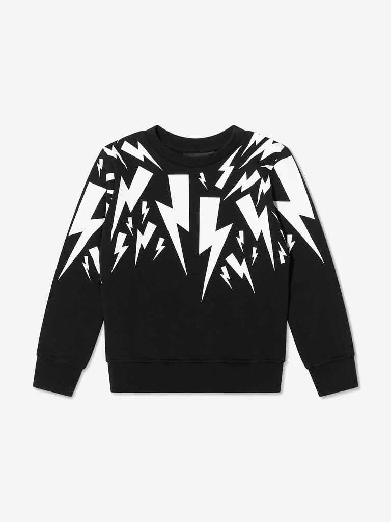 商品Neil Barrett|Neil Barrett Black Boys Lightning Bolt Print Sweatshirt,价格¥680,第1张图片