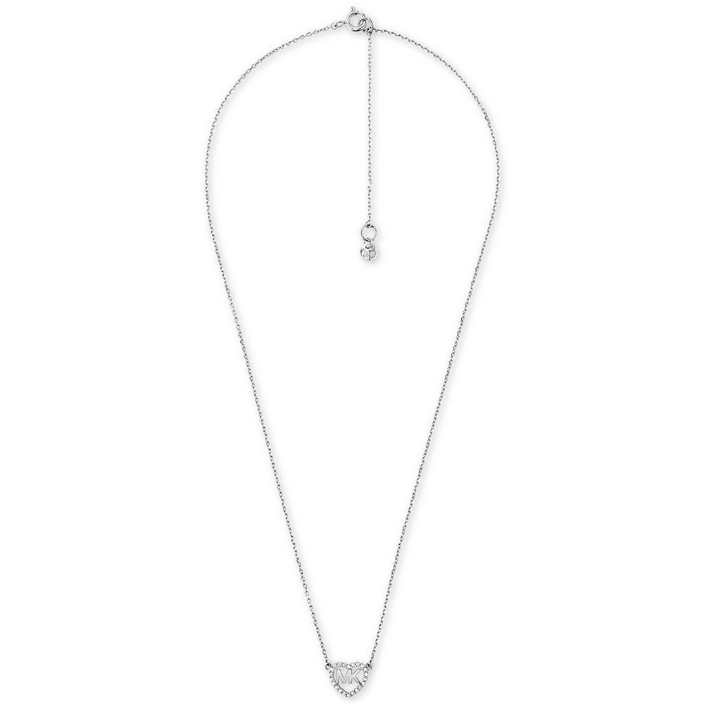商品Michael Kors|Sterling Silver Crystal Heart Logo Pendant Necklace, 16" + 2" extender,价格¥655-¥936,第4张图片详细描述