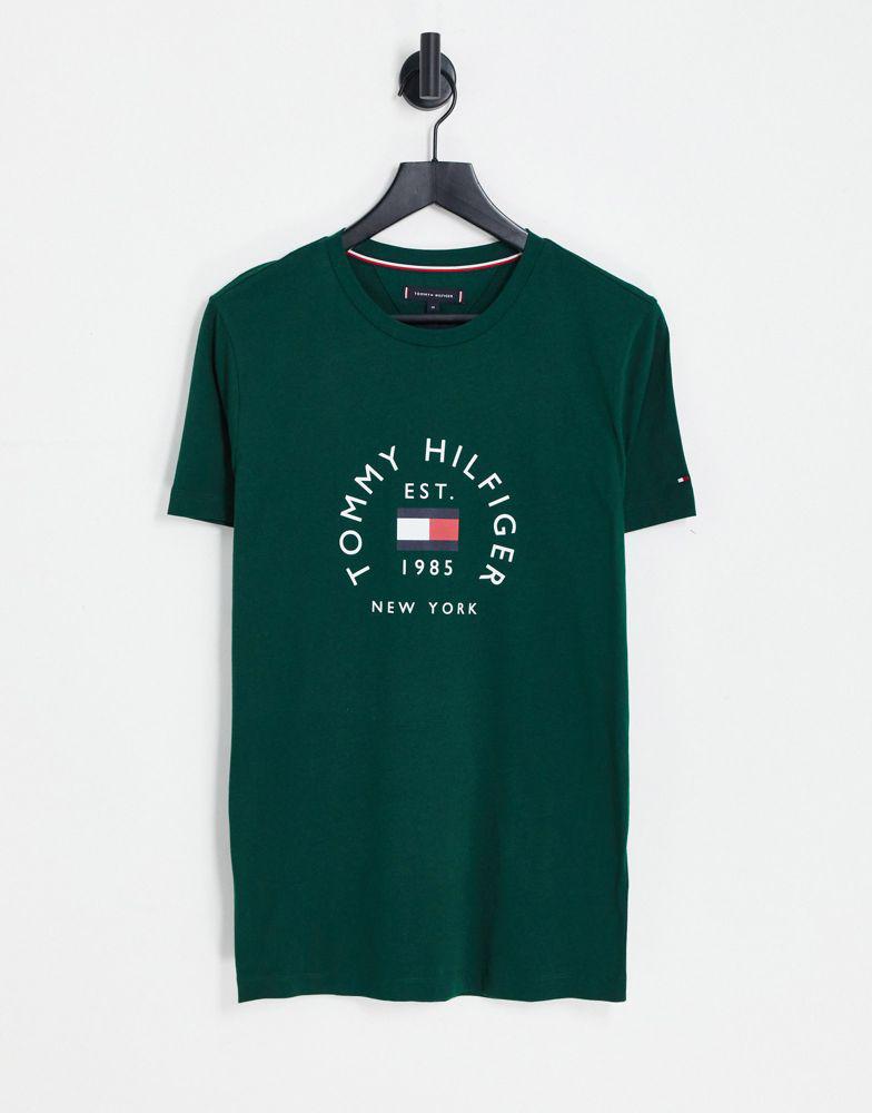 Tommy Hilfiger flag arch logo cotton t-shirt in dark green商品第1张图片规格展示