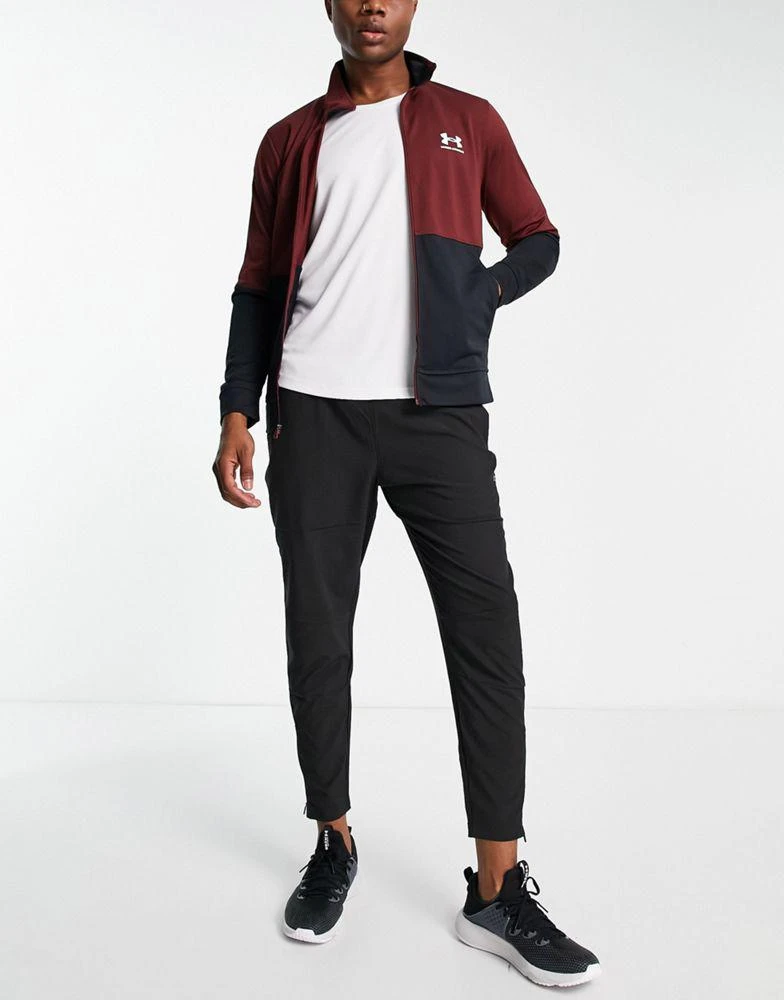 商品Under Armour|Under Armour Training pique track jacket in black and burgundy colourblock,价格¥212,第3张图片详细描述