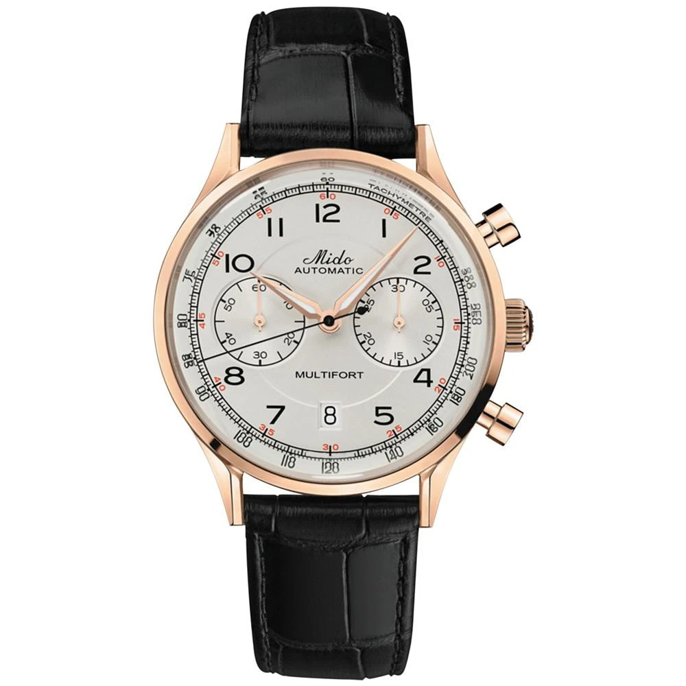 商品MIDO|Men's Swiss Automatic Chronograph Multifort Black Leather Strap Watch 42mm,价格¥18740,第1张图片