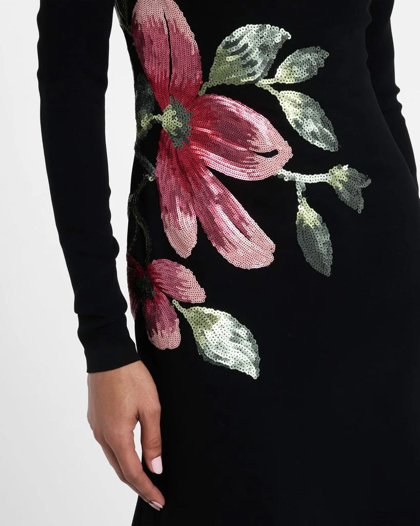 商�品Naeem Khan|Floral Beaded Crepe Long-Sleeve Trumpet Gown,价格¥34707,第5张图片详细描述