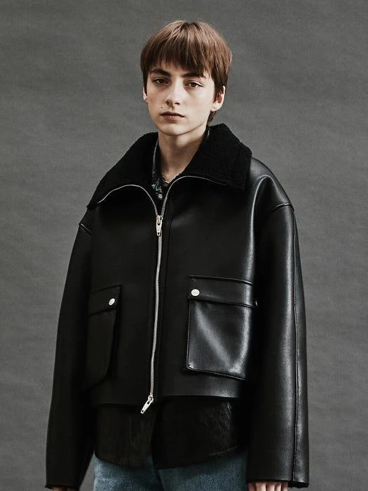 商品SPERONE|Square Pocket Fake Leather Jacket_Black,价格¥1166,第1张图片