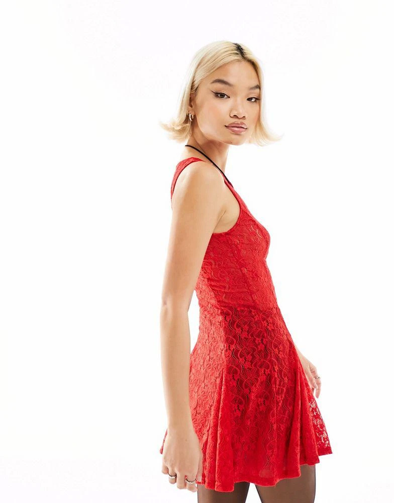 商品Motel|Motel lace bow-detail mini dress in red,价格¥388,第4张图片详细描述