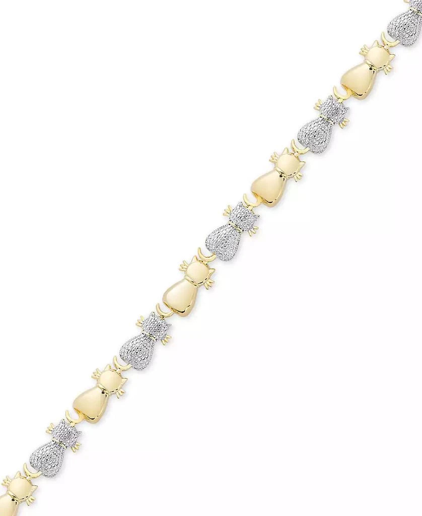 商品Macy's|Diamond Accent Two-Tone Cat Link Bracelet in Sterling Silver-Plate & 18k Gold over Silver-Plate,价格¥196,第1张图片