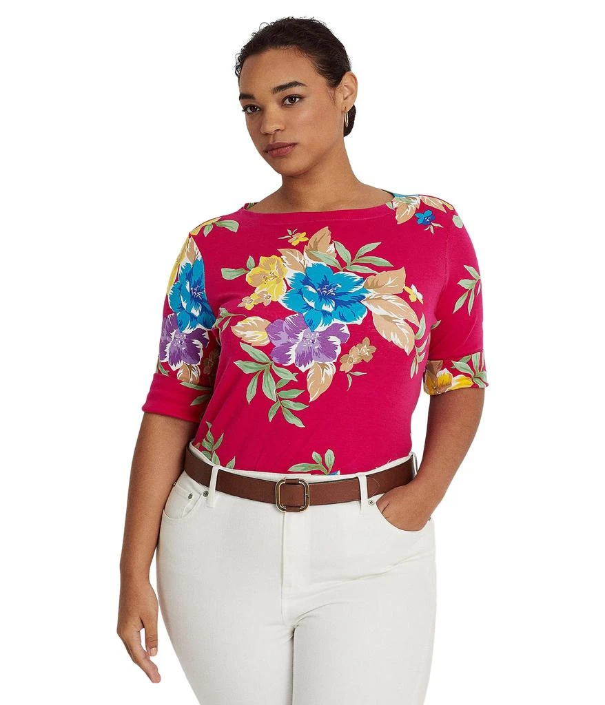 商品Ralph Lauren|Plus Size Floral Stretch Cotton Tee,价格¥281,第1张图片