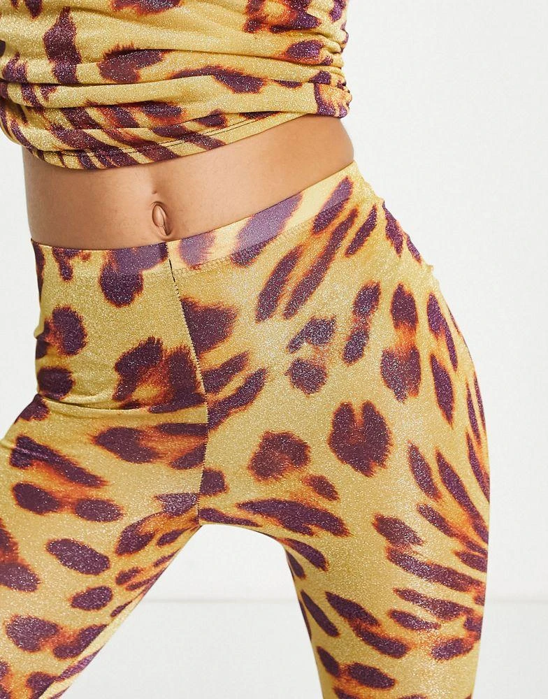 商品AsYou|ASYOU glitter mesh flare trousers co-ord in leopard print,价格¥128,第3张图片详细描述